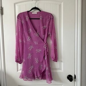 All in‎ Favor Brittany Wrap Dress Long Sleeve Mini Dress Floral XS